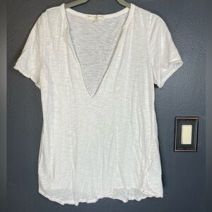 Truly Madly Deeply Deep V-Neck Tee | Soft White Slub Knit | Size M